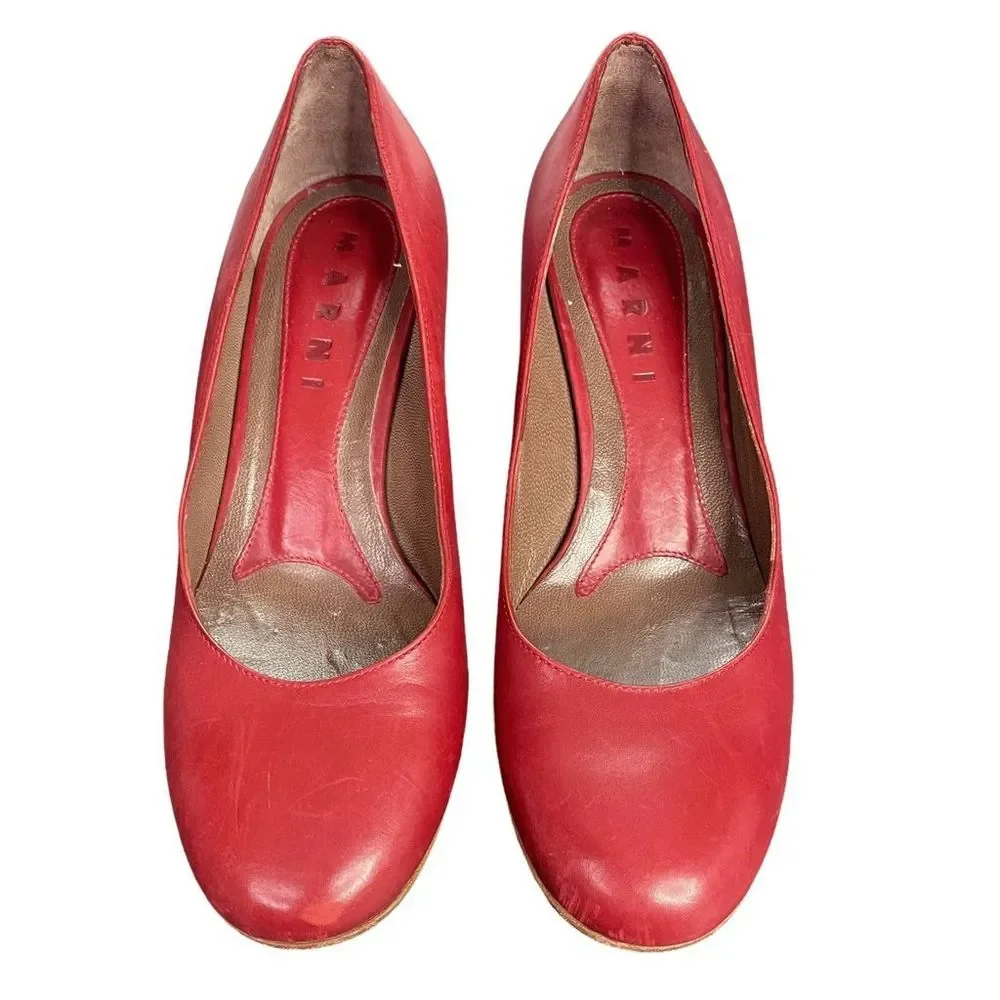 Vintage Marni Red Leather Kitten Heels - Size 5